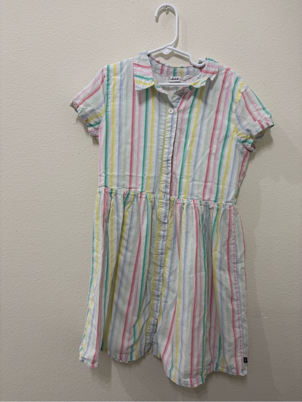 GAP Pastel Stripe Button-Front Dress in White, Pink, Yellow, Green, Blue